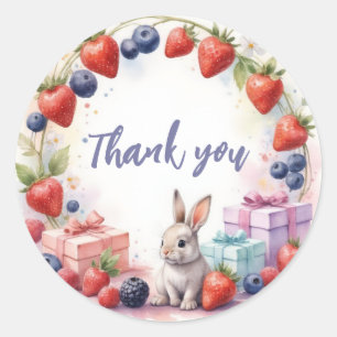 Sticker Rond Aquarelle Berry Premier anniversaire Bunny et cade