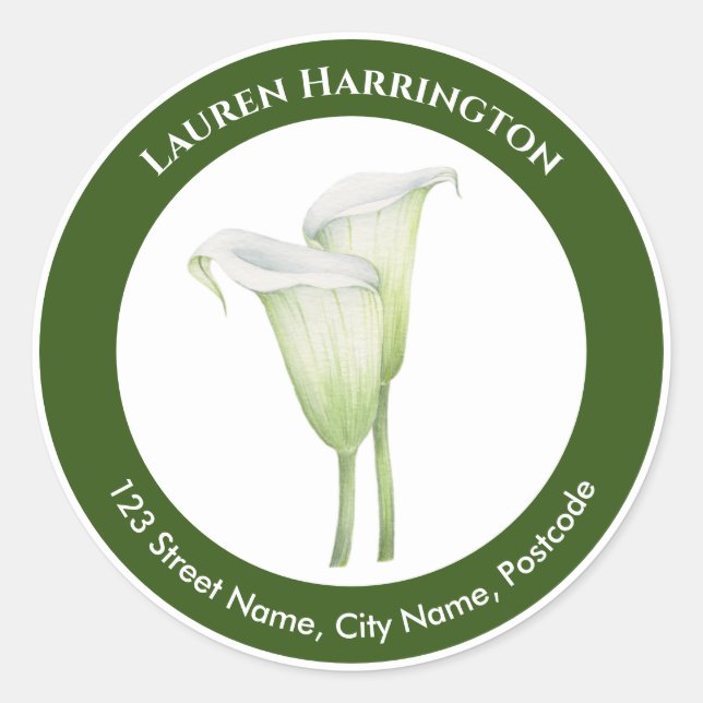 Sticker Rond Aquarelle blanche Calla Lily Cercle d'illustration (Devant)