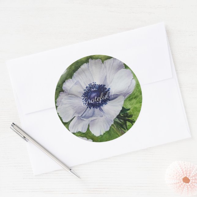 Sticker Rond Aquarelle blanche de l'anémone (Enveloppe)