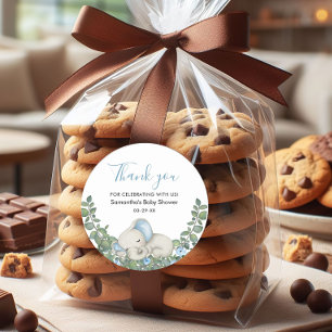 Sticker Rond Aquarelle bleu Baby shower éléphant Merci