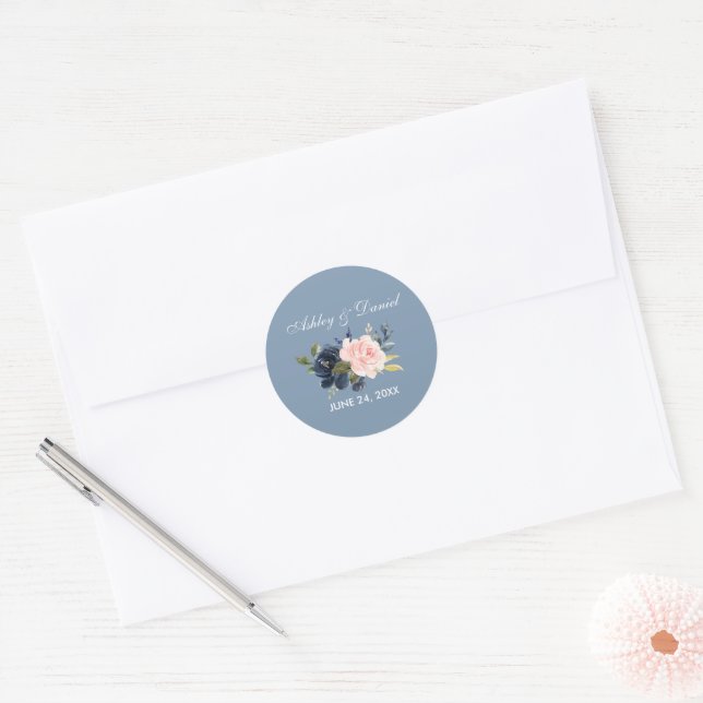Sticker Rond Aquarelle bleu bleu rose rose Mariage (Enveloppe)