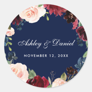 Sticker Rond Aquarelle bleu Bourgogne Mariage