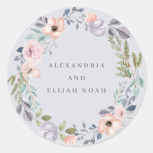 Sticker Rond Aquarelle bleu et Rose   MARIAGE