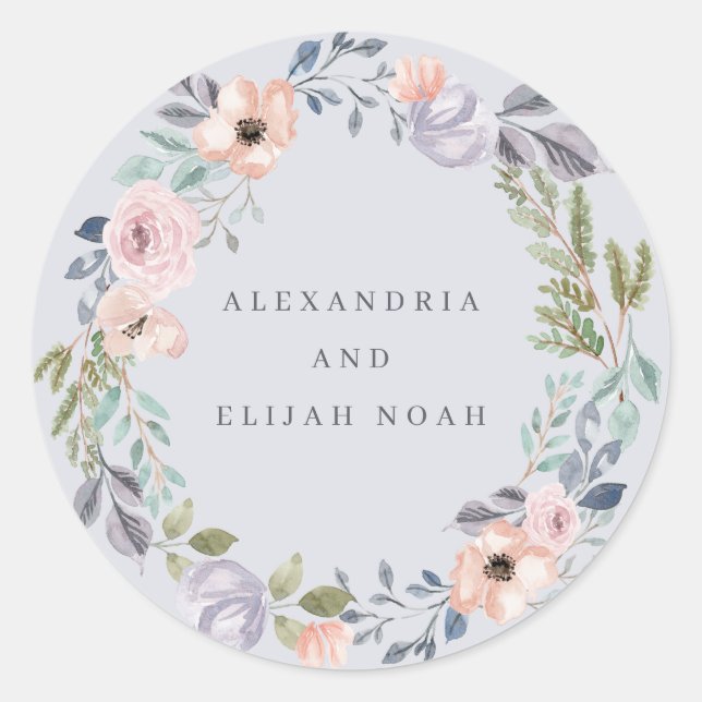 Sticker Rond Aquarelle bleu et Rose | MARIAGE (Devant)