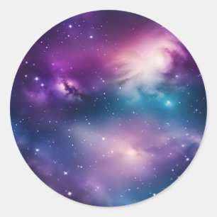 Sticker Rond Aquarelle bleu et violet Galaxie