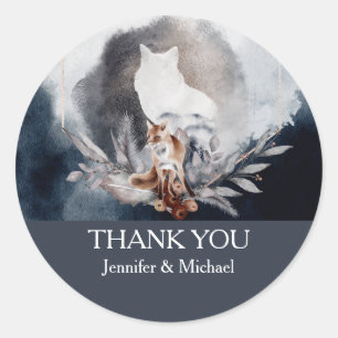 Sticker Rond Aquarelle bleu gris bleu gris bleu gris loup merci