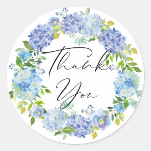 Sticker Rond Aquarelle Bleu Hydrangeas Merci de couronne