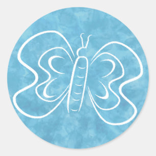 Sticker Rond Aquarelle Bleu Papillon Aquarelle