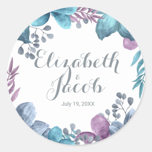 Sticker Rond Aquarelle bleu poussiéreux Floral (Devant)
