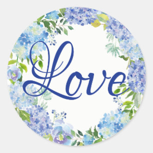 Sticker Rond Aquarelle bleu romantique Floral Aimer Enveloppe S