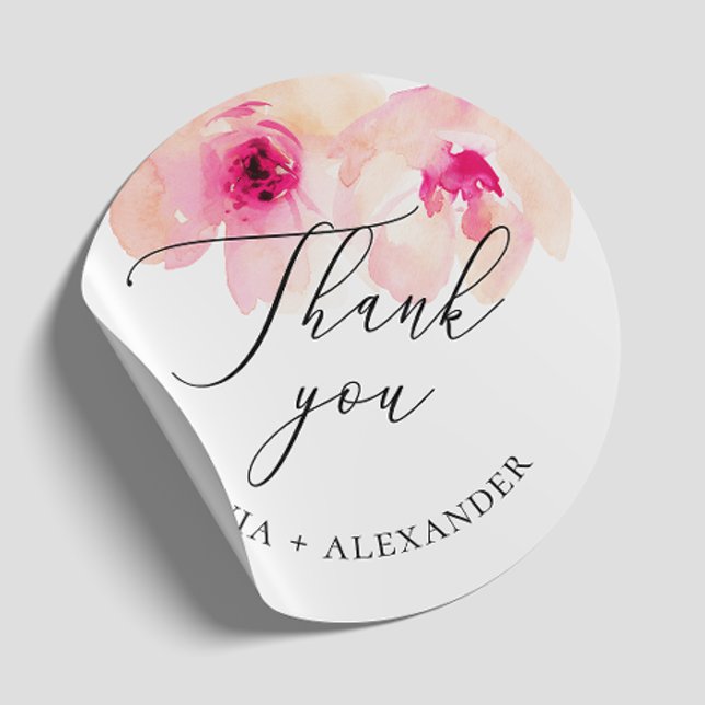 Sticker Rond Aquarelle bleu rose mariage floral merci (Créateur téléchargé)