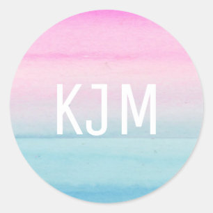 Sticker Rond Aquarelle bleu rose Ombre   Monogramme