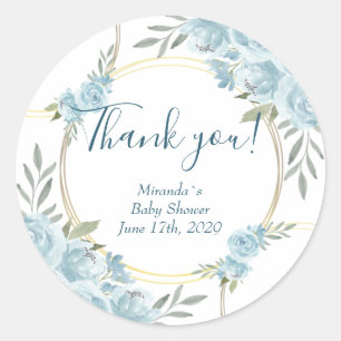 Sticker Rond Aquarelle bleu simple Baby shower floral classique