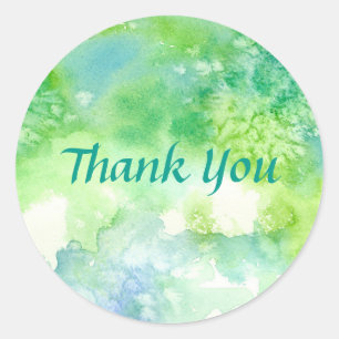 Sticker Rond Aquarelle bleu vert Merci de peinture à linge