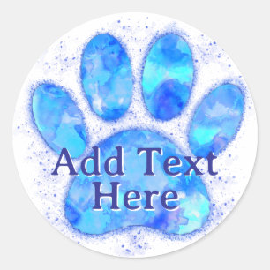 Sticker Rond Aquarelle bleue Chien Empreinte de patte personnal