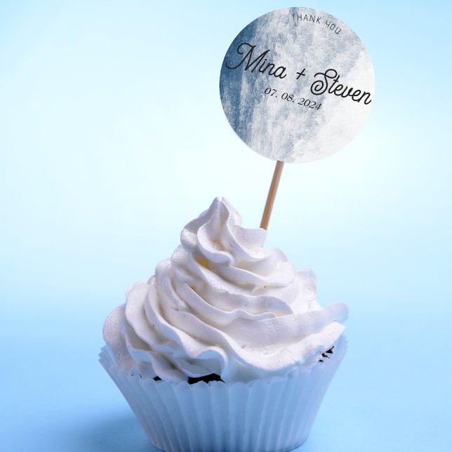 Sticker Rond Aquarelle bleue Coastal Ocean Beach Mariage (Créateur téléchargé)