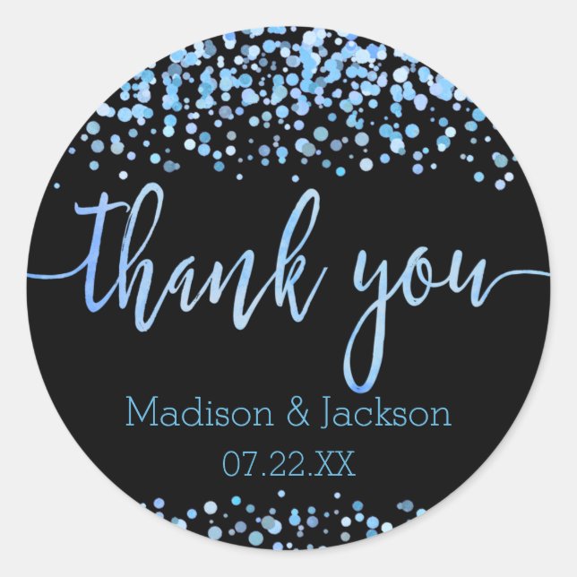 Sticker Rond Aquarelle bleue Confetti Dots Mariage Faveur (Devant)