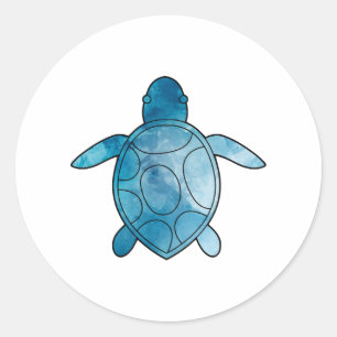 Sticker Rond Aquarelle bleue de la tortue marine