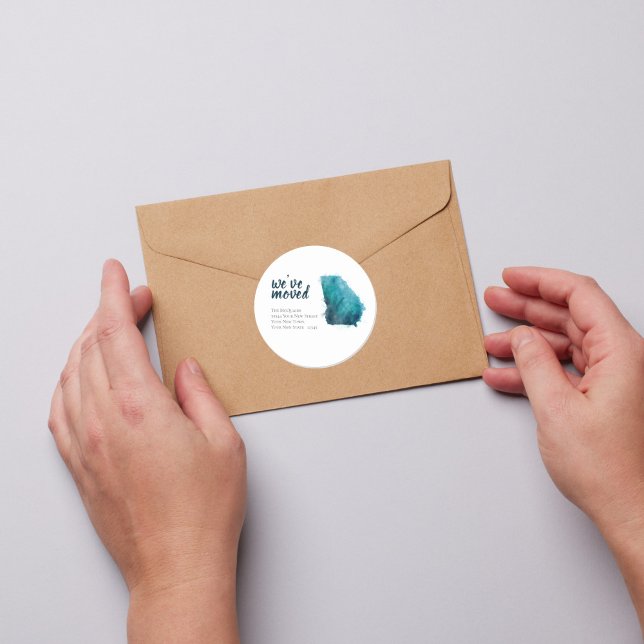 Sticker Rond Aquarelle bleue déplacée Géorgie (Moving to Georgia State Announcement sticker)