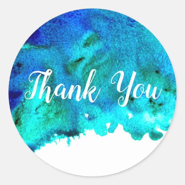 Sticker Rond Aquarelle bleue Design océanique abstrait (Devant)