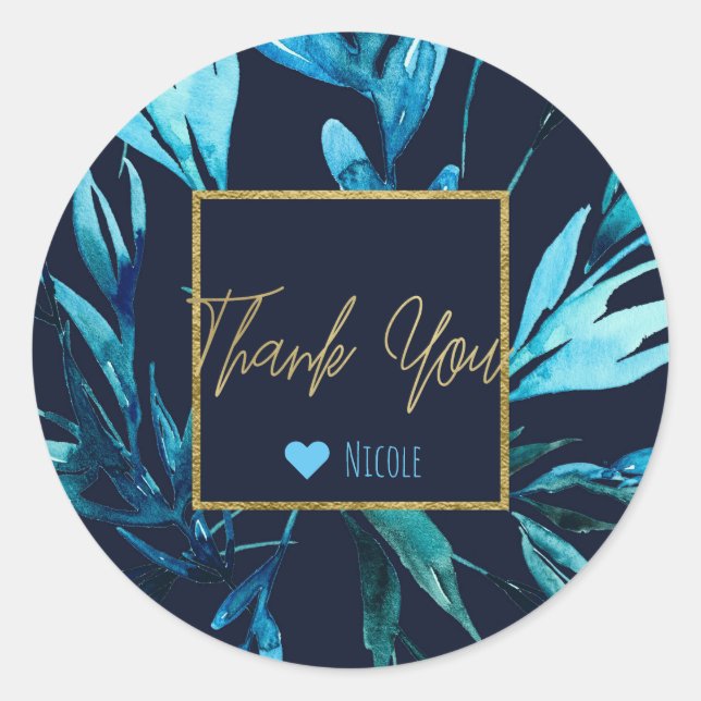 Sticker Rond Aquarelle Bleue Fête des mariées Botanique Glam Fa (Devant)