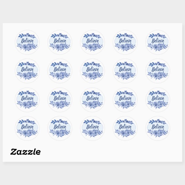 Sticker Rond Aquarelle bleue rose et feuille-Motivationnelle (Feuille)