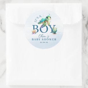 Sticker Rond Aquarelle bleue sous le Baby shower marin