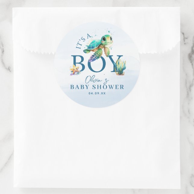 Sticker Rond Aquarelle bleue sous le Baby shower marin (Sac)