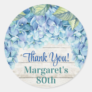 Sticker Rond Aquarelle Blue Hydrangea 80e anniversaire