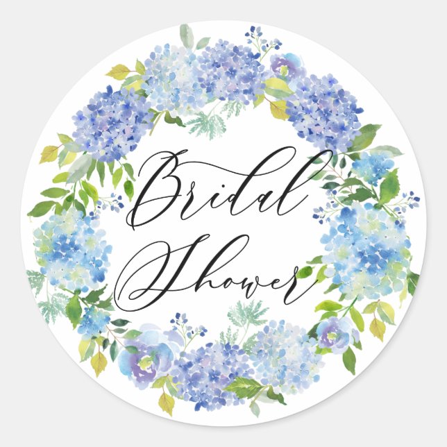 Sticker Rond Aquarelle Blue Hydrangeas Wreath Fête des mariées (Devant)