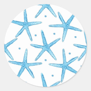 Sticker Rond Aquarelle Blue Sea Stars Motif