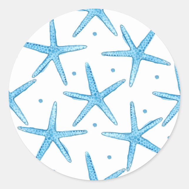 Sticker Rond Aquarelle Blue Sea Stars Motif (Devant)