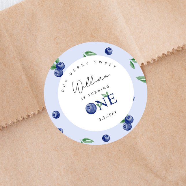Sticker Rond Aquarelle Blueberry garçon 1er anniversaire (Créateur téléchargé)