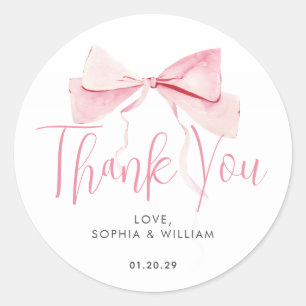 Sticker Rond Aquarelle Blush Pink Bow Ribbon Girl Baby shower
