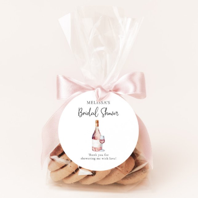 Sticker Rond Aquarelle Blush rose Vin Fête des mariées Favorise (Créateur téléchargé)