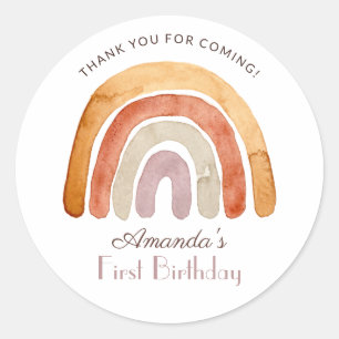 Sticker Rond Aquarelle Boho Arc-en-ciel Premier anniversaire