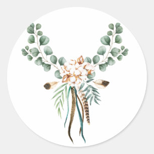 Sticker Rond Aquarelle Boho Cotton et Eucalyptus Boho
