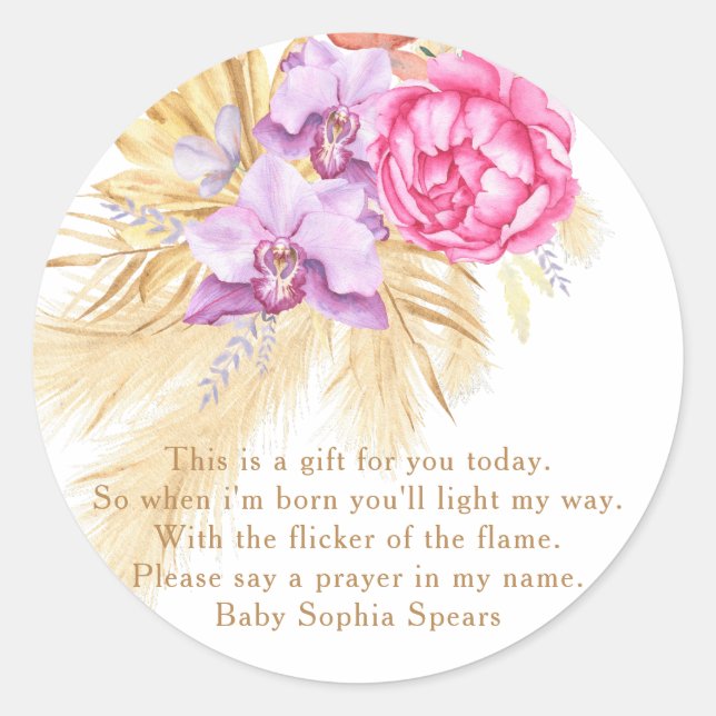 Sticker Rond Aquarelle boho pampas herbe - candel de prière éti (Devant)