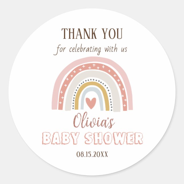 Sticker Rond Aquarelle Boho Rainbow Baby shower (Devant)