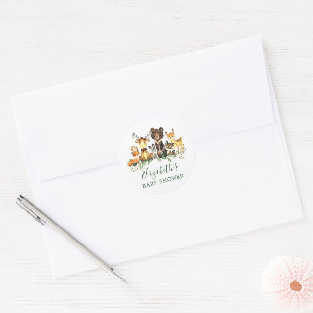 Sticker Rond Aquarelle Bois Animaux Baby showers Phoques (Enveloppe)