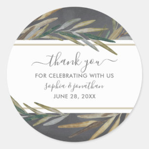 Sticker Rond Aquarelle Botanique Chalboard Mariage Merci