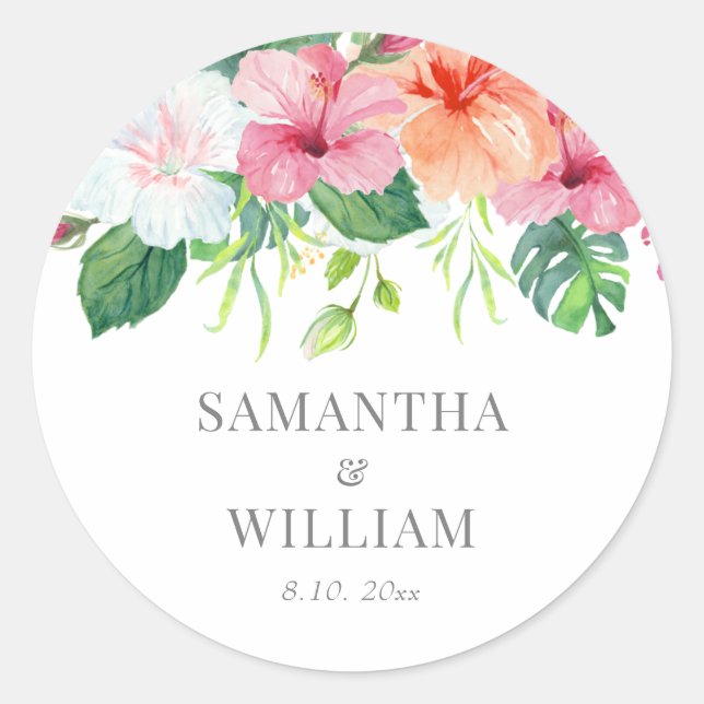 Sticker Rond Aquarelle botanique tropicale Mariage floral (Devant)