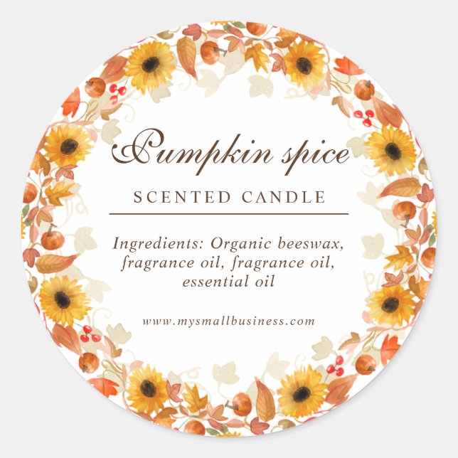 Sticker Rond aquarelle bougie de fleurs d'automne (Devant)