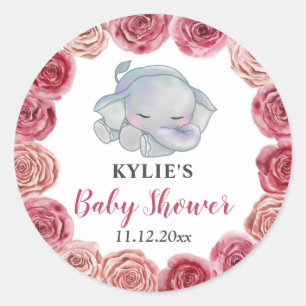Sticker Rond Aquarelle Bourgogne Roses Rouges Baby shower Flora