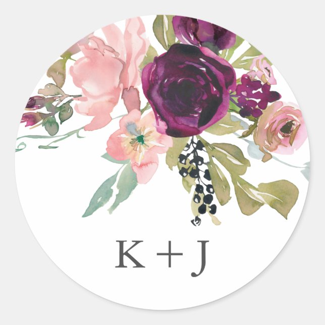 Sticker Rond Aquarelle bourguignonne et rousse Florale (Devant)