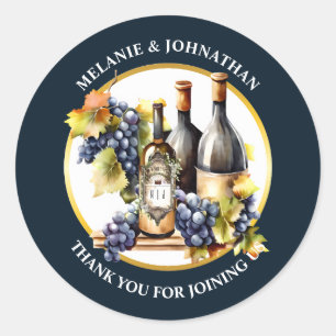 Sticker Rond Aquarelle bouteilles de vin raisins monogramme pay