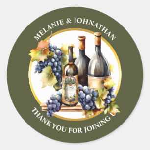 Sticker Rond Aquarelle bouteilles de vin raisins pays raisins