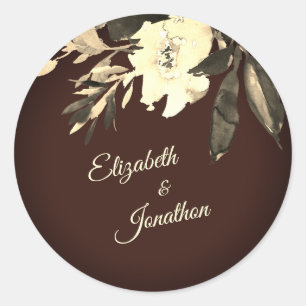 Sticker Rond Aquarelle Brown d'automne Mariage de fleurs