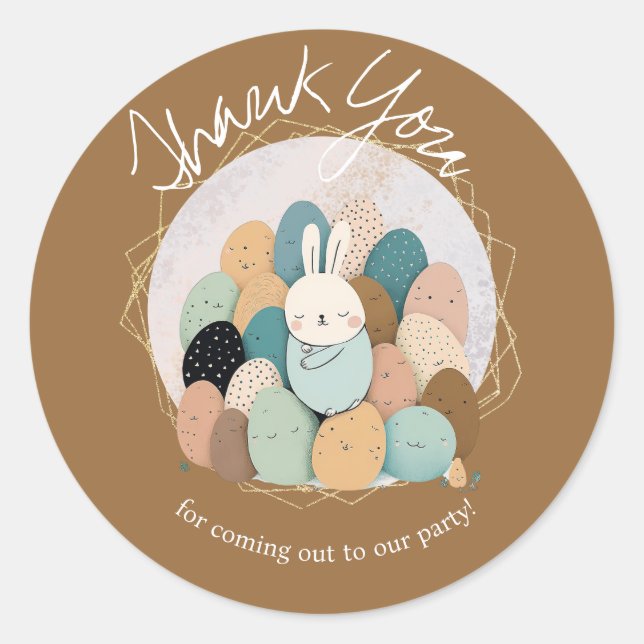 Sticker Rond Aquarelle Bunny Merci de Pâques Baby shower Boho (Devant)