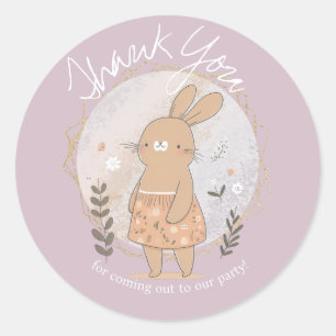Sticker Rond Aquarelle Bunny Pâques Anniversaire Merci Pastel